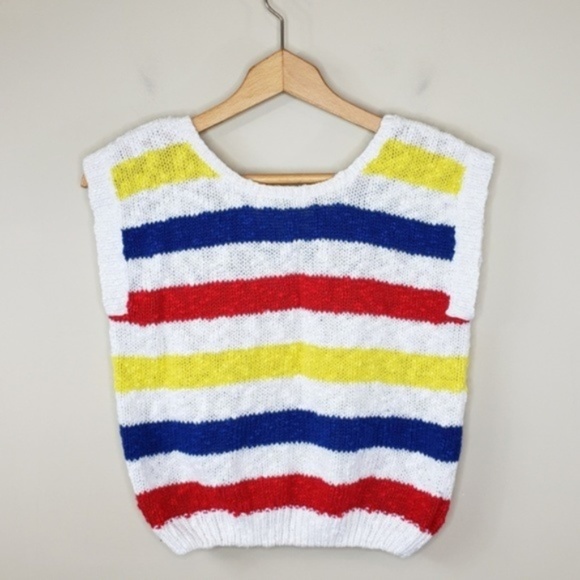 Vintage Sweaters - * Vintage | Striped Cropped Nubby Knit Vest